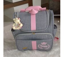 Kit Bolsas Maternidade Menina Linho Cinza com Rosa - 75757